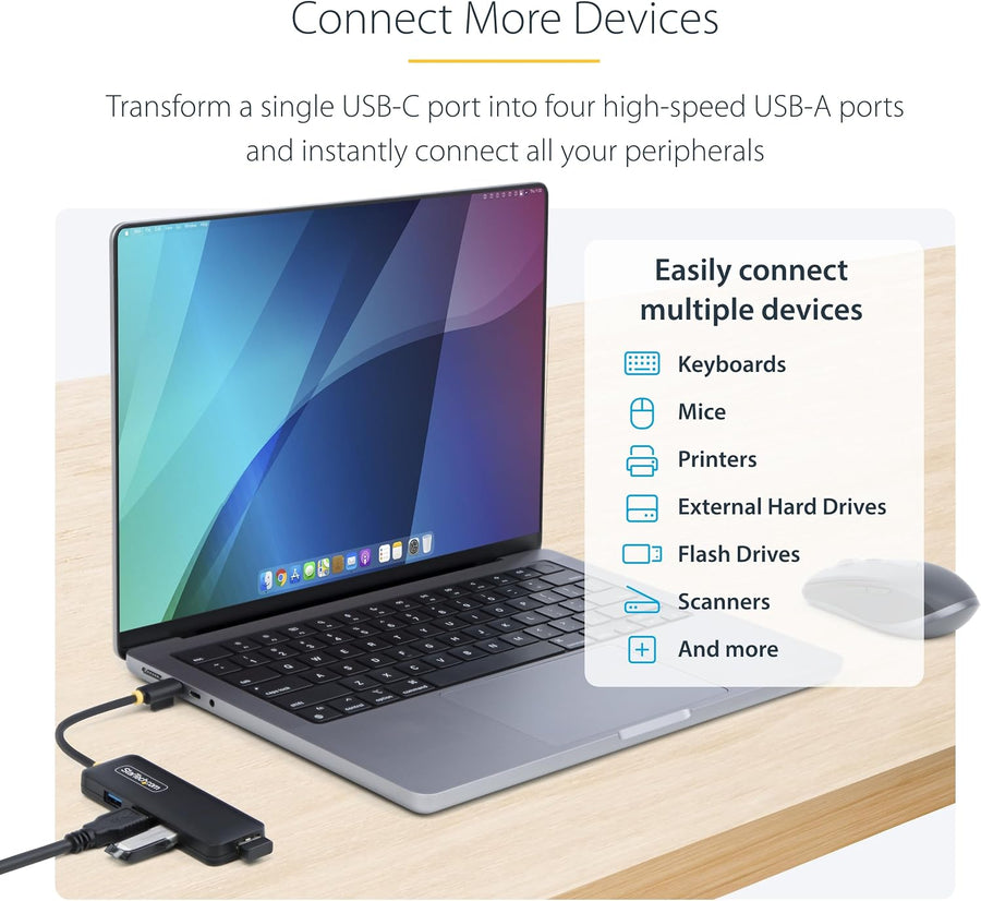 4-Port USB-C Hub with USB 3.0 – 5Gbps High-Speed Data Transfer