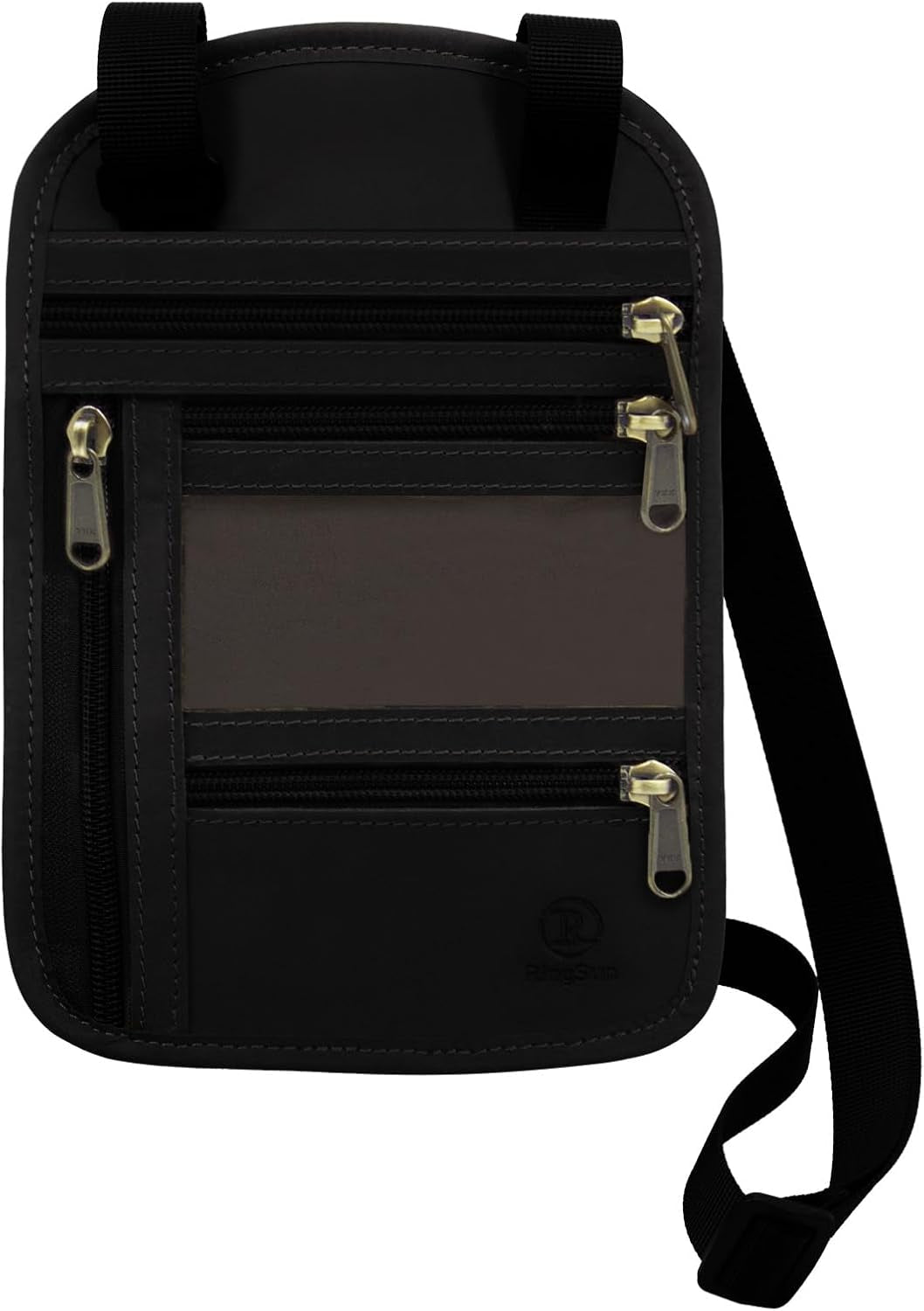 RFID-Blocking Leather Travel Passport Wallet with Adjustable Strap