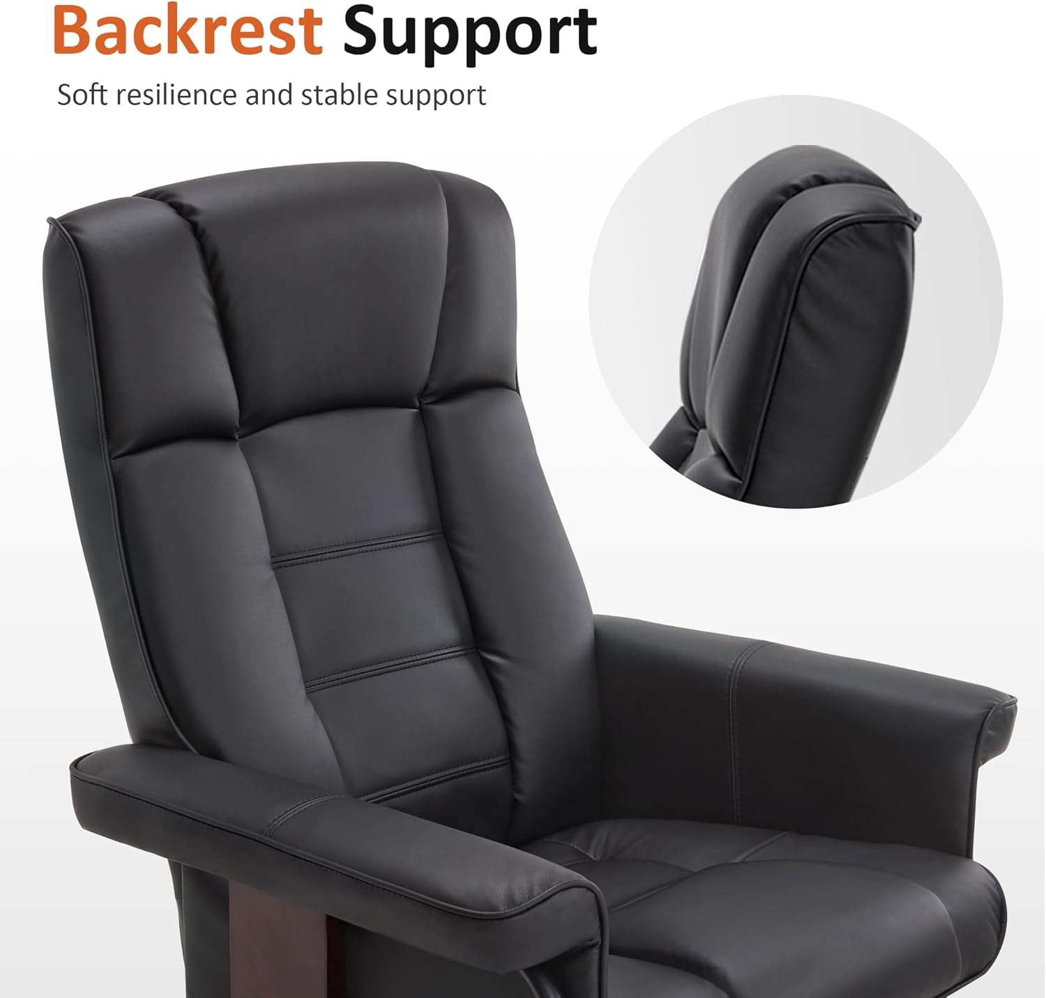 Mcombo Manual Swivel Recliner with Ottoman, Chair Ottoman Set for RV Small Spaces, Living Room, Bedroom, Office 9019 4919 (Faux Leather, Black)