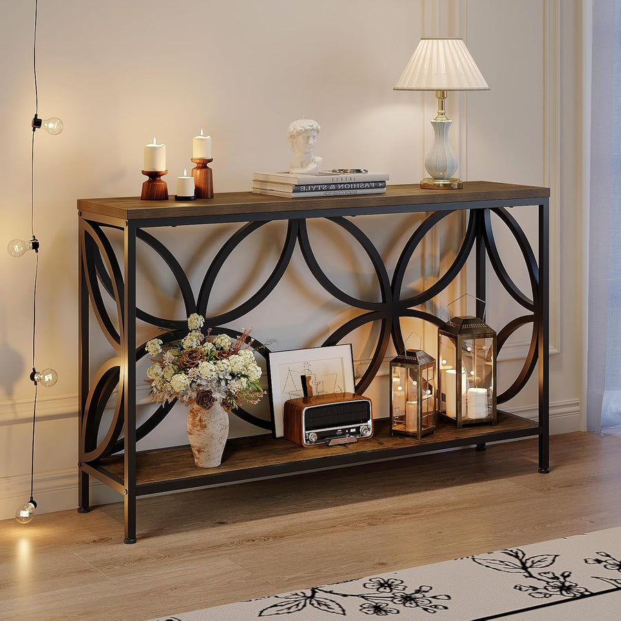 Giftgo Narrow Sofa Table 47.2 Inch, Industrial Sofa Table behind Couch, Vintage Entry Console Table with Storage for Entryway, Living Room, Foyer, Elegant Design (Rustic Brown, 47.2)