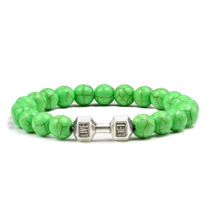 ForgeFit™ Volcanic Stone Fitness Bracelet / Natural Volcanic Stone Bracelet Men Matte Black Lave White Beads Charm Dumbbell Strand Bracelets Women Barbell Fitness Jewelry
