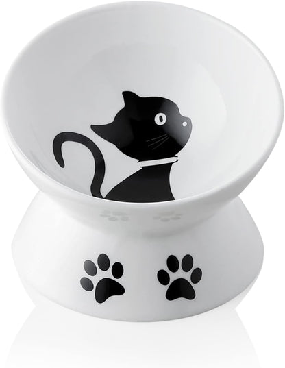 Sweejar Ceramic Raised Cat Bowls, Slanted Cat Dish Food or Water Bowls, Elevated Porcelain Pet Feeder Bowl Protect Cat'S Spine, Stress Free, Backflow Prevention(Grey)