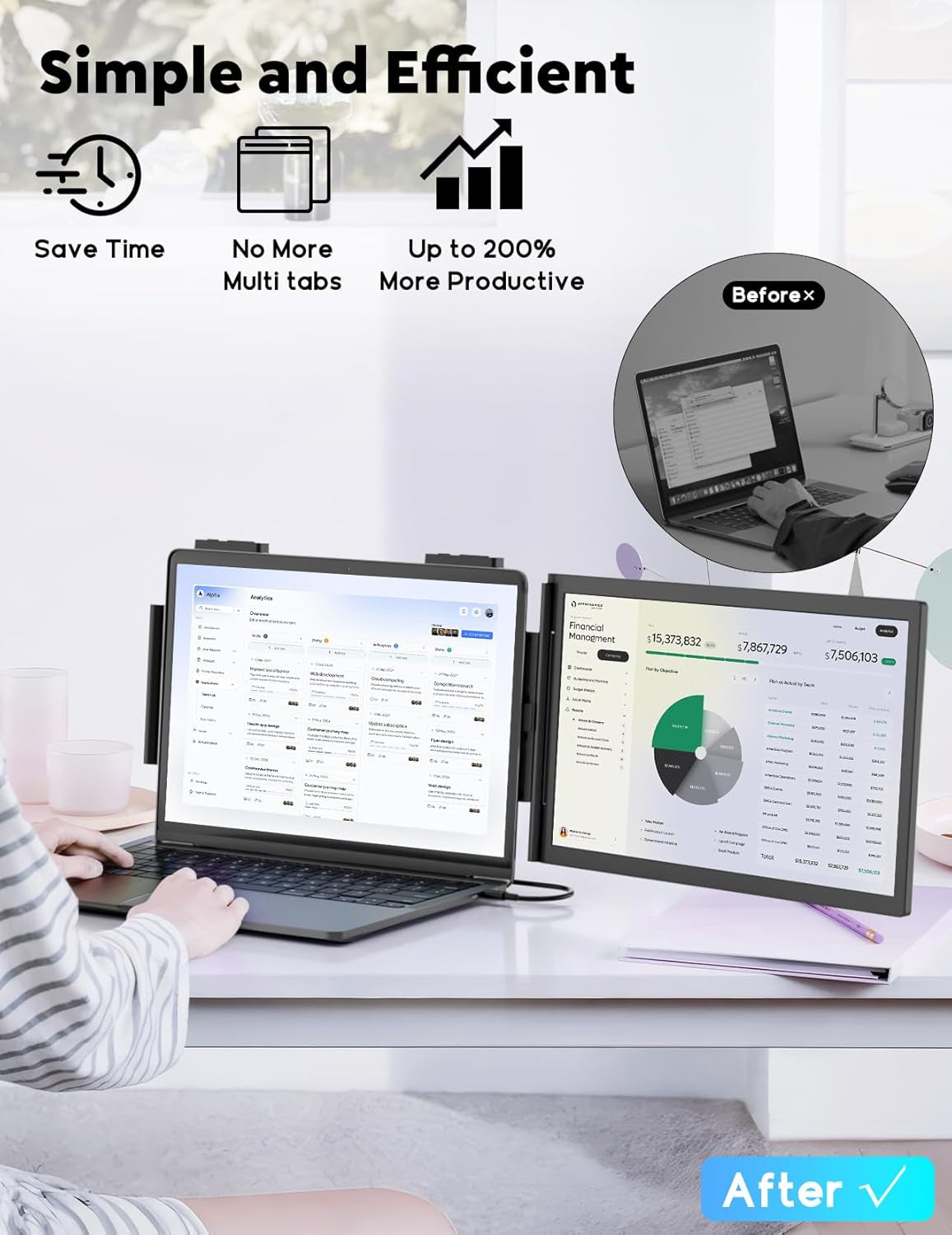 Laptop Screen Extender,14" FHD 1080P IPS Dual Screen,Attachment Screen Extended Extra Screen, Portable Monitor for Laptops 14-16" with USB-C/HDMI Port, Plug N Play for Windows/Mac/Android/Switch/Ps5