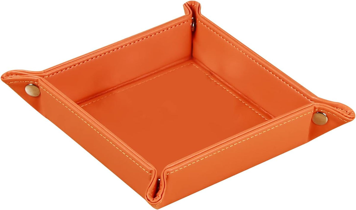 Viral Vault Roman Texture Valet Tray — PU Leather EDC Catchall & Nightstand Organizer
