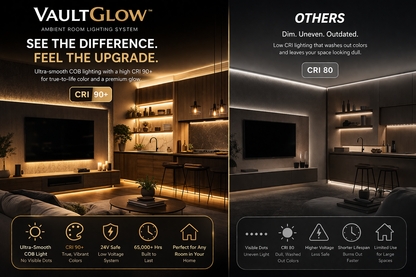 VaultGlow Ambient Room Lighting System ED Strip Lights 65.6ft/20m Warm White 2700K LED Light Strip,Compatible with Alexa/Google Assistant,Dimmable LED Strips for Bedroom,Cabinet,Living Room,CRI93+ Super Bright High Lumen