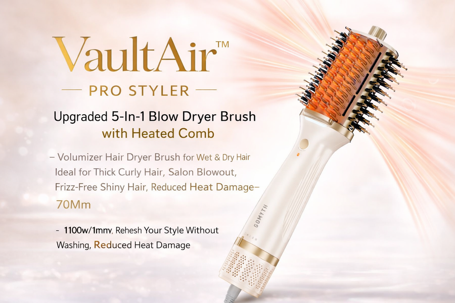 VaultAir™ Pro Styler Upgraded 5-In-1 Blow Dryer Brush with Heated Comb - Volumizer Hair Dryer Brush for Wet & Dry Hair, Ideal for Thick Curly Hair, Salon Blowout, Frizz-Free Shiny Hair, Reduced Heat Damage - 70Mm