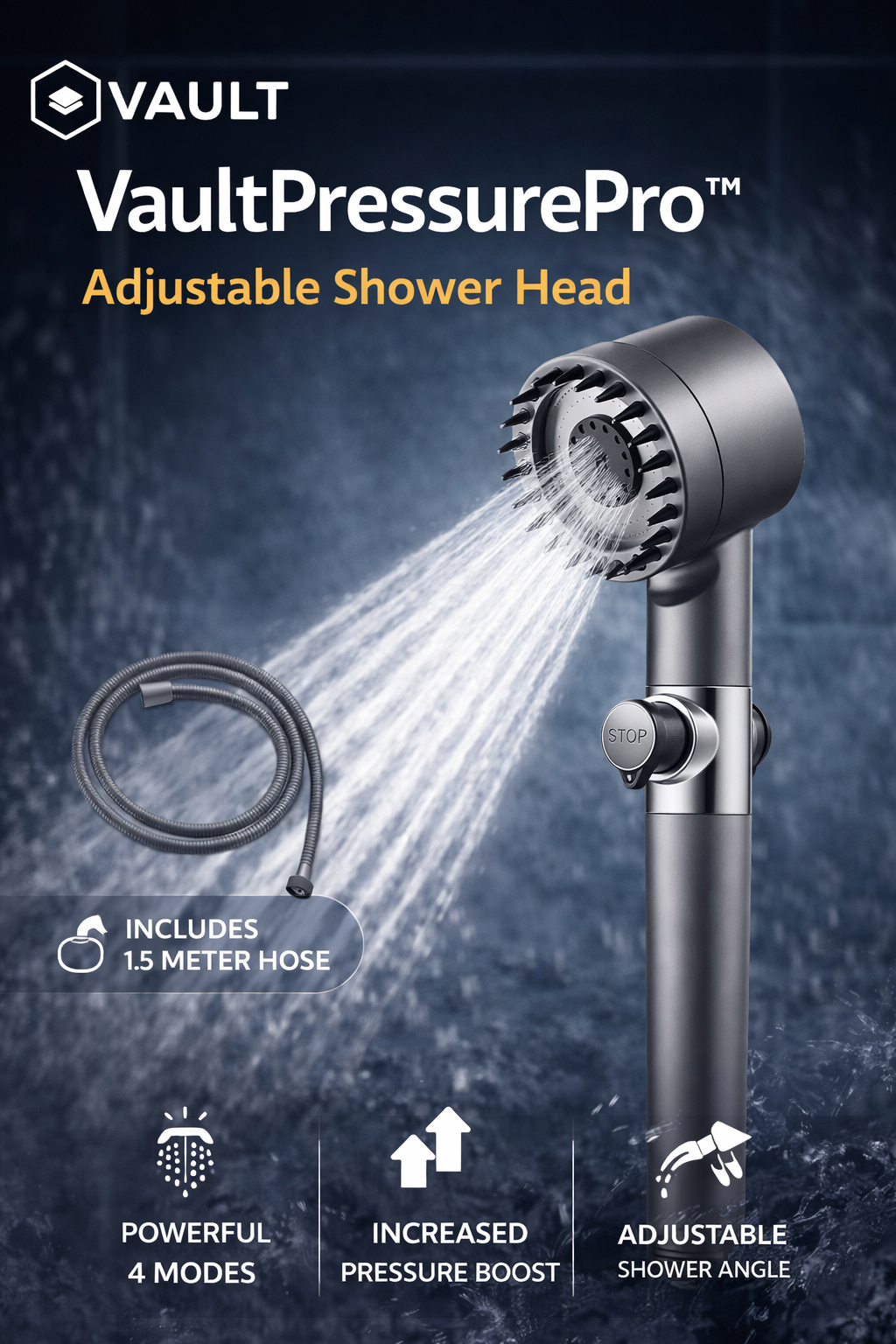 Vault Pressure Pro™  Shower Head Kit / High Pressure Shower Head High Pressure Bathroom Shower 3Mode Adjustable Spray with Massage Water Filter 2026