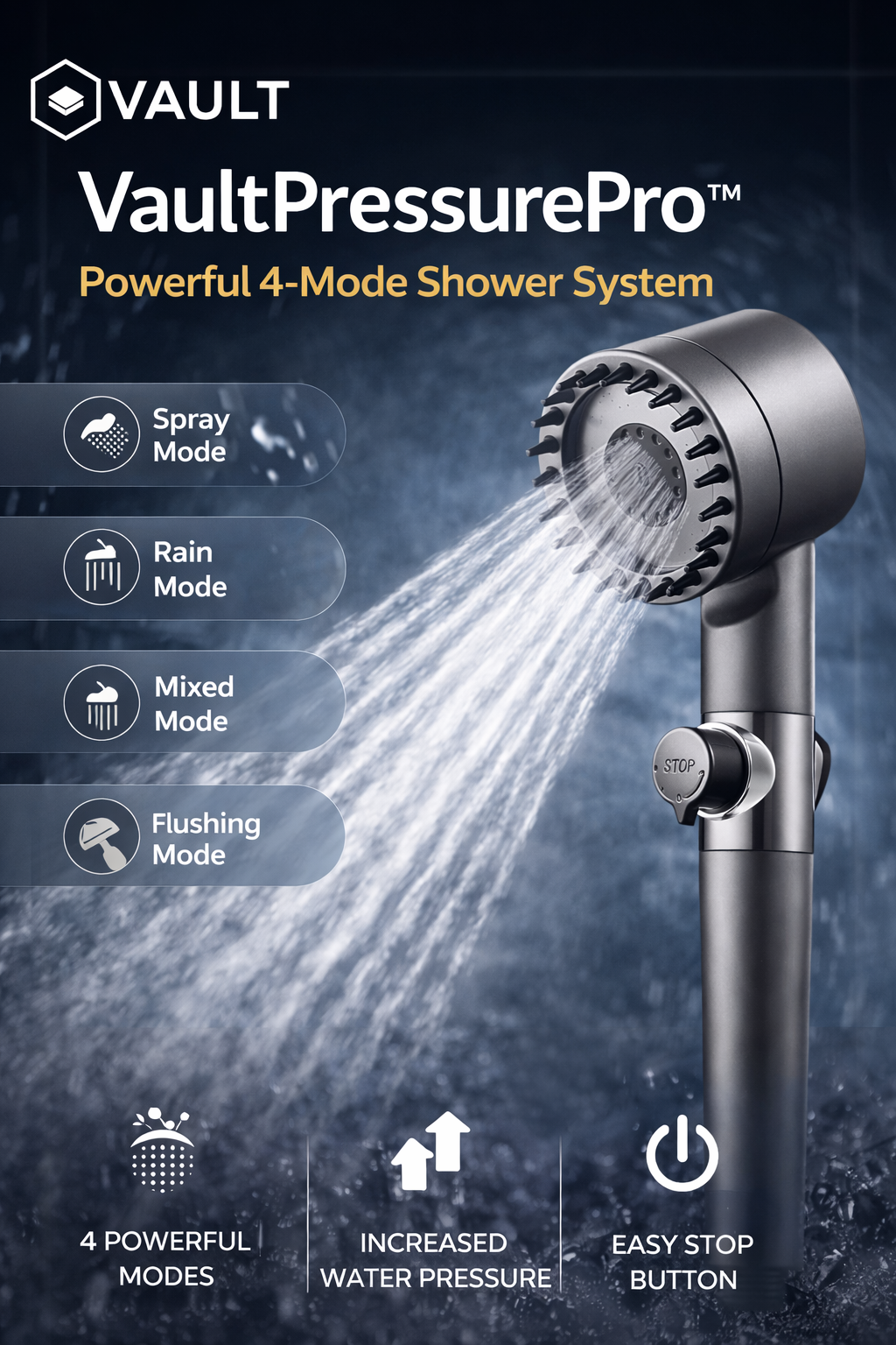 Vault Pressure Pro™  Shower Head Kit / High Pressure Shower Head High Pressure Bathroom Shower 3Mode Adjustable Spray with Massage Water Filter 2026