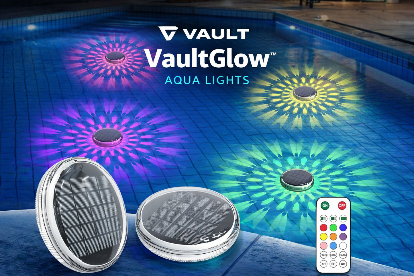Solar Powered Floating Pool Lights(2 Pack), Pool Lights That Float with Remote Control, 12 Lighting, Timing Mode, IP67 Waterproof for Inground/Above Ground Pool, Pool Party, Bathroom, Bathtub, Garden