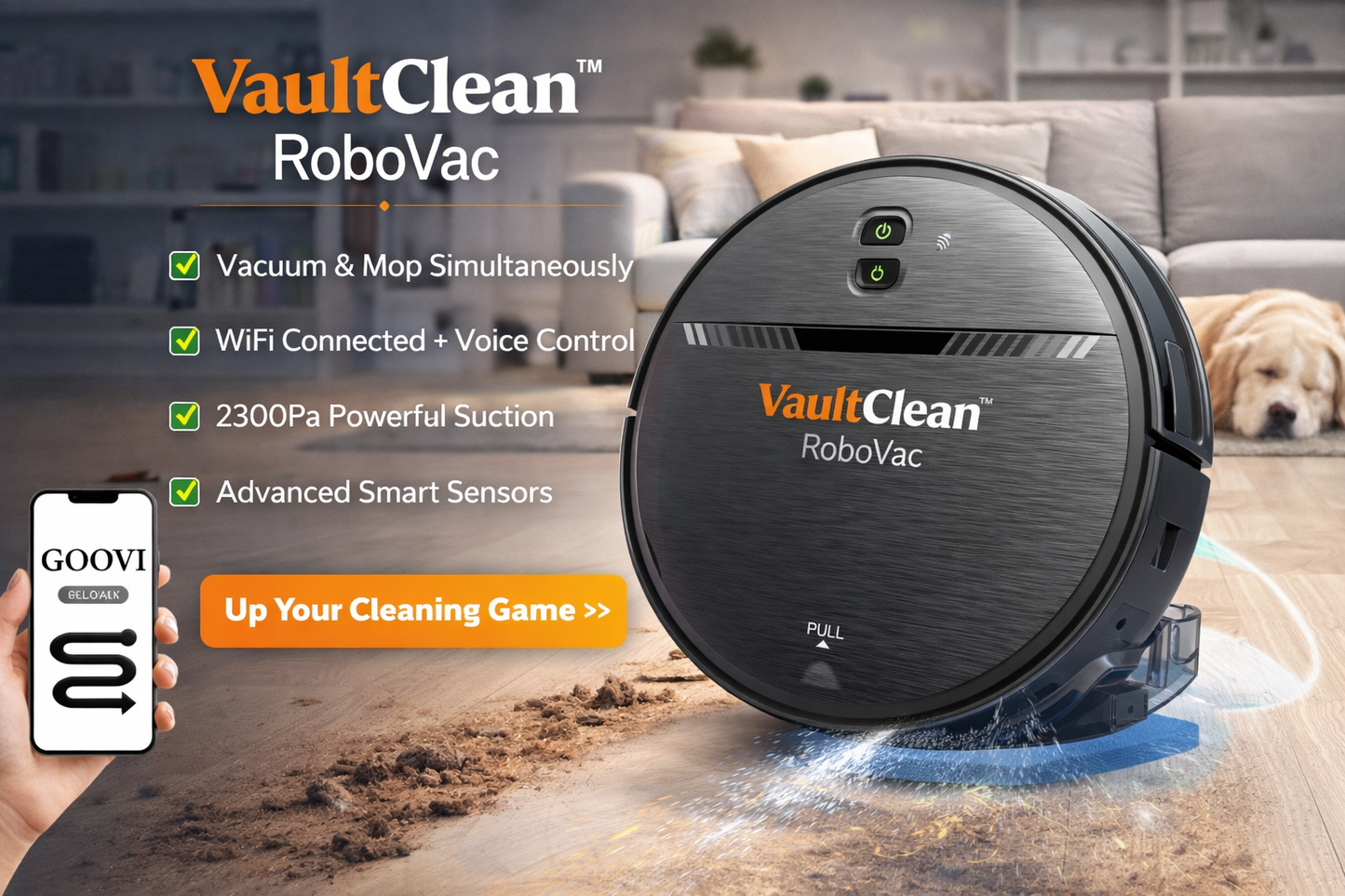 GOOVI Robot Vacuum Cleaner, Robot Vacuum Mop Combo, with Alexa/Wifi/App Connection, for Pet Hair, Hard Floor