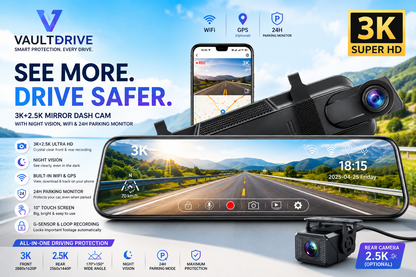 E-ACE 3K+2.5K DVR Mirror for 10"Dash Cam Recorder Optional Rear Camera Night Vision Hisllicon Chip GPS WIFI 24H Parking Monitor