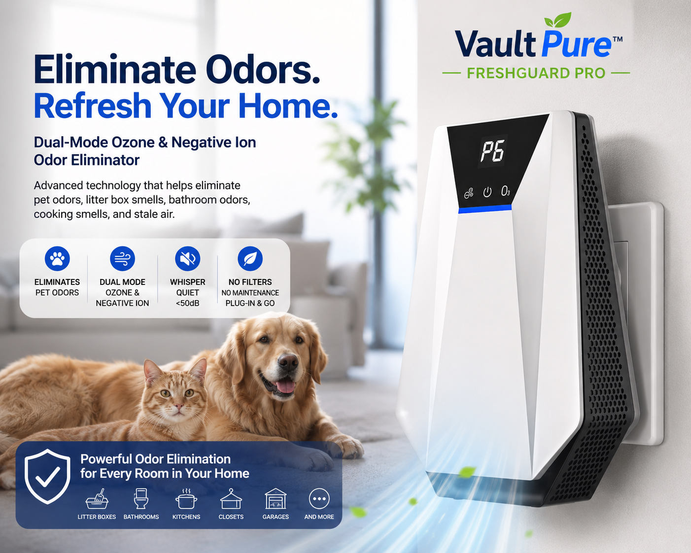 Vault Pure™ Fresh Guard Pro™ | Advanced Ozone & Negative Ion Odor Eliminator