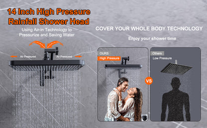 Black Large High Pressure Filtered Shower Head with Handheld, 14" Rain Showerhead and 10 Spray Handheld with Filter, Upgrade Dual Shower for Couples Bathroom Accessories and Hard Water