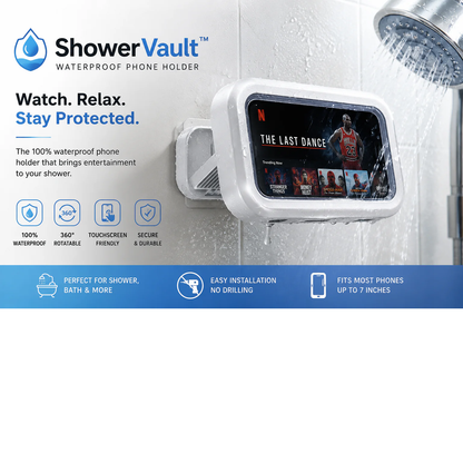 Shower Vault™ 1PC Bathroom Waterproof Phone Storage Box, Can Be Rotated for Appeal, and Can Be Used for Both Showering and Watching TV Shows