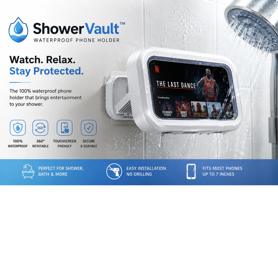 Shower Vault™ 1PC Bathroom Waterproof Phone Storage Box, Can Be Rotated for Appeal, and Can Be Used for Both Showering and Watching TV Shows