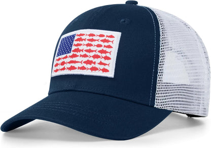 American Fish Flag Trucker Hat, Fishing Gifts for Men, Snapback Fishing Hat Perfect for Fishing and Daily Use