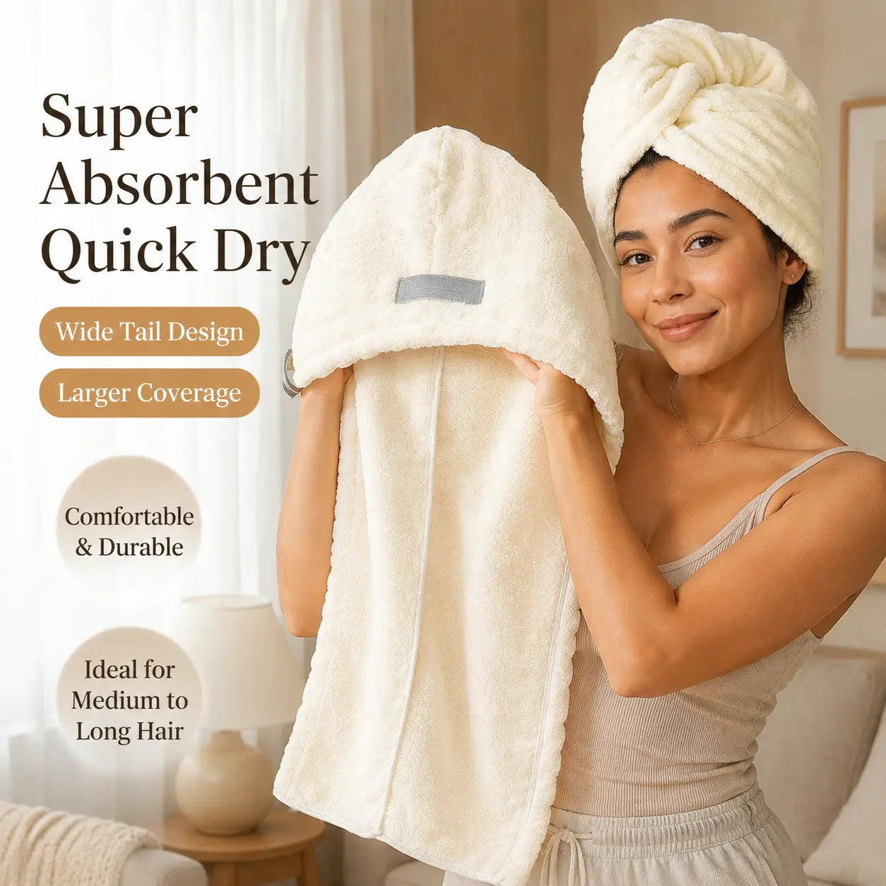 Premium Plush Microfiber Hair Towel Wrap for Women, Super Absorbent Quick-Drying Hair Turban with Button for Long, Thick & Curly Hair, 1-Pack or 2-Pack