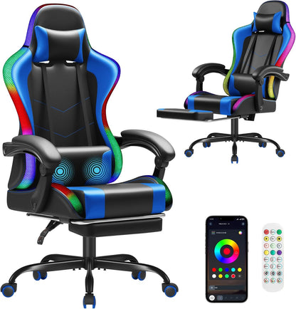 Homall Gaming Chair, Video Game Chair with Footrest and Massage Lumbar Support, Ergonomic Computer Chair Height Adjustable with Swivel Seat and Headrest (White)