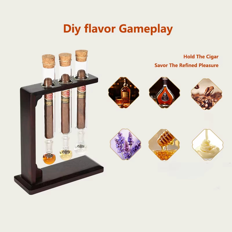 Glass Cigar Tubes Humidor Set Cigar Flavor Infuser Ball Base & Wooden Plug Cigar Incense Glass Tube Set