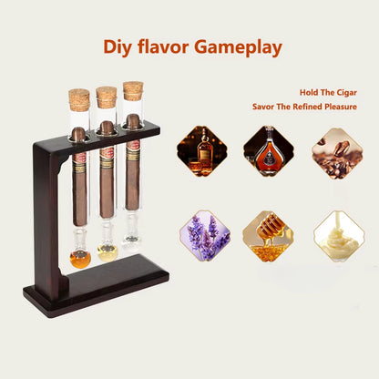Glass Cigar Tubes Humidor Set Cigar Flavor Infuser Ball Base & Wooden Plug Cigar Incense Glass Tube Set