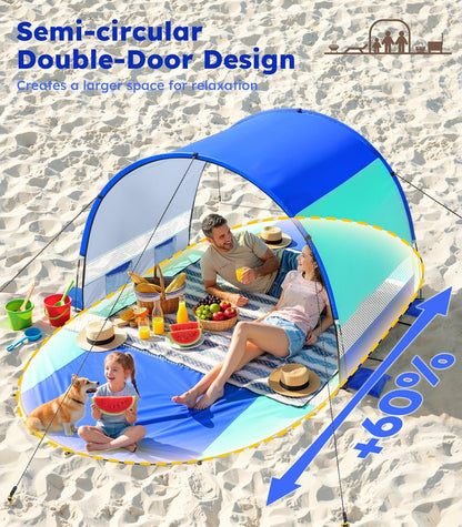 Rhino Valley Beach Tent with Double Zippered Doors, Beach Tent Sun Shelter with UPF50+ UV Protection, Beach Canopy Portable Storage Bag for Beach Camping Fishing, for 2-3 People