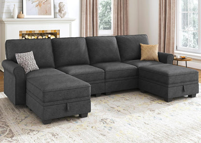 HONBAY Sectional Sofa with Storage Seat U Shaped Sectional Couch with Reversible Chaise Convertible Sectional Couches for Living Room,Dark Grey