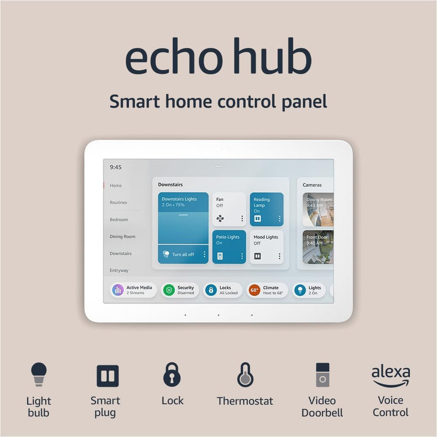 Echo Hub, 8” Smart Home Control Panel, Designed for Alexa+, Compatible with Thousands of Devices