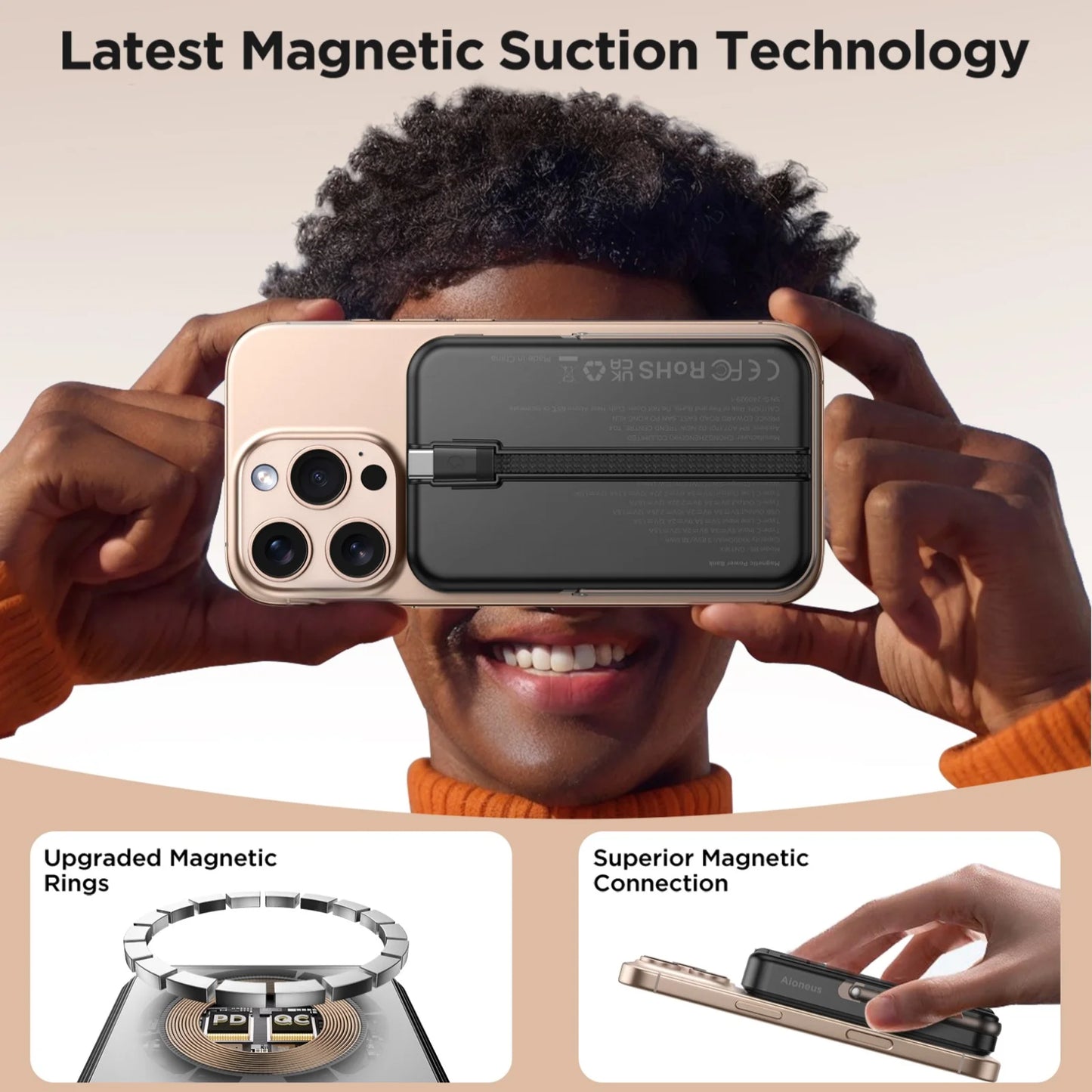 Aioneus Magnetic Power Bank 10K Wireless Portable Charger (20W)