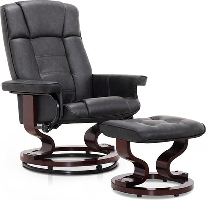 Mcombo Manual Swivel Recliner with Ottoman, Chair Ottoman Set for RV Small Spaces, Living Room, Bedroom, Office 9019 4919 (Faux Leather, Black)