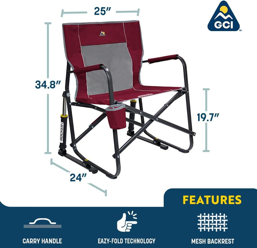 Freestyle Rocker Camping Chair | Portable Folding Rocking Chair with Solid, Durable Armrests, Drink Holder & Comfortable Backrest — Cinnamon