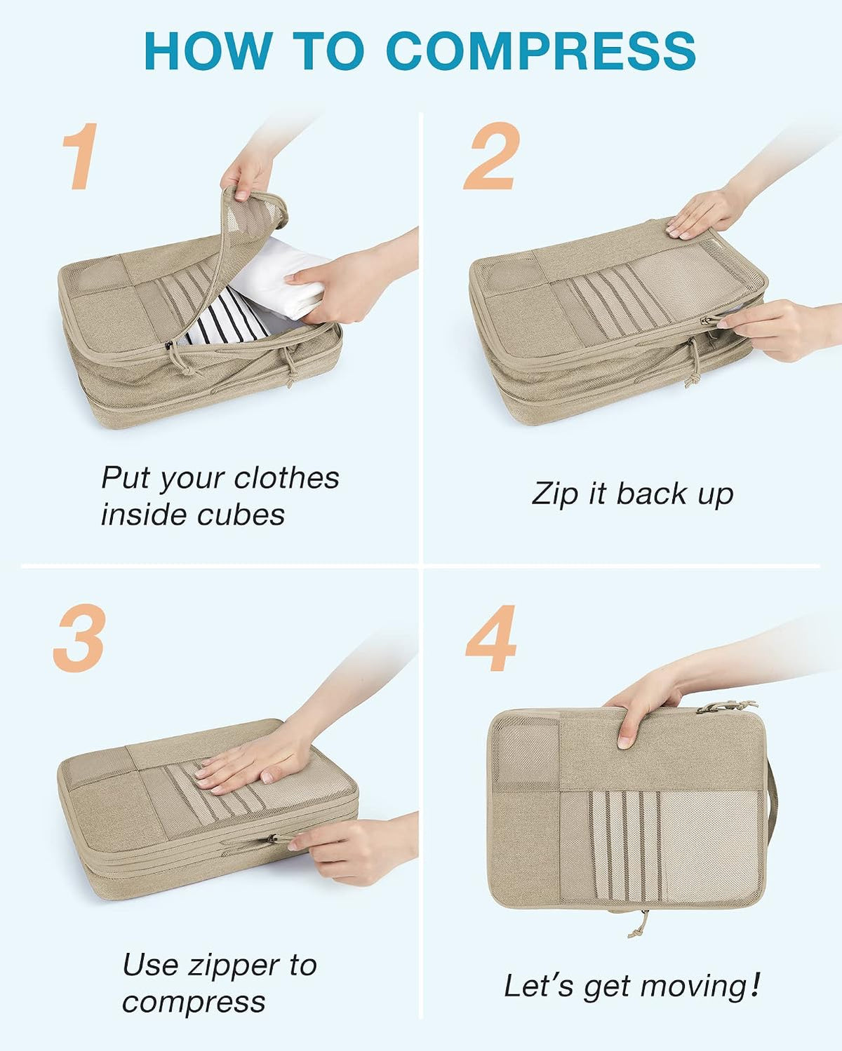 6-Piece Compression Packing Cubes Set – Space-Saving Travel Organizers