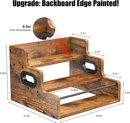 KLM Liquor Bottle Display Shelf, Coffee Syrup Rack Organizer, 3 Step Countertop Liquor Wine Rack, Mini Bar,Liquor Cabinet, Home Retro Bar Shelf Stand for Liquor Whiskey, Spirits