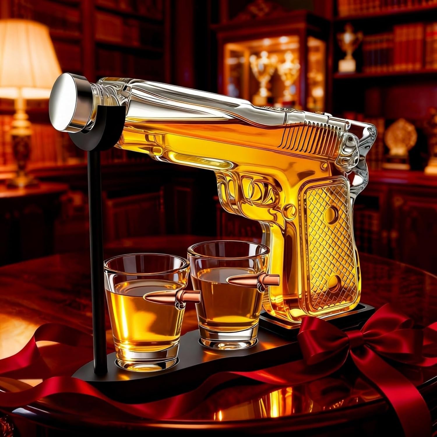 The Wine Savant Whiskey Gun Decanter Set + 2 Bullet Glasses - Birthday Pistol Gifts for Men Who Have Everything, Whiskey Gifts for Men Dad, for Father, Husband, Boyfriend & Military Enthusiasts
