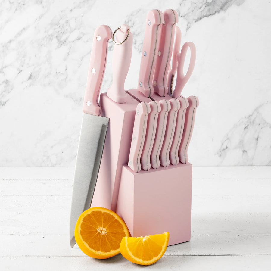 Basic Essentials 12-Piece Stainless Steel Kitchen Knife Set with Wood Block