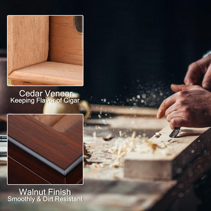 Handmade Cigar Humidor, Cedar Cigar Desktop Box with Humidifier and Hygrometer, Glass Top for 25 Cigars (20-25 Cigars)