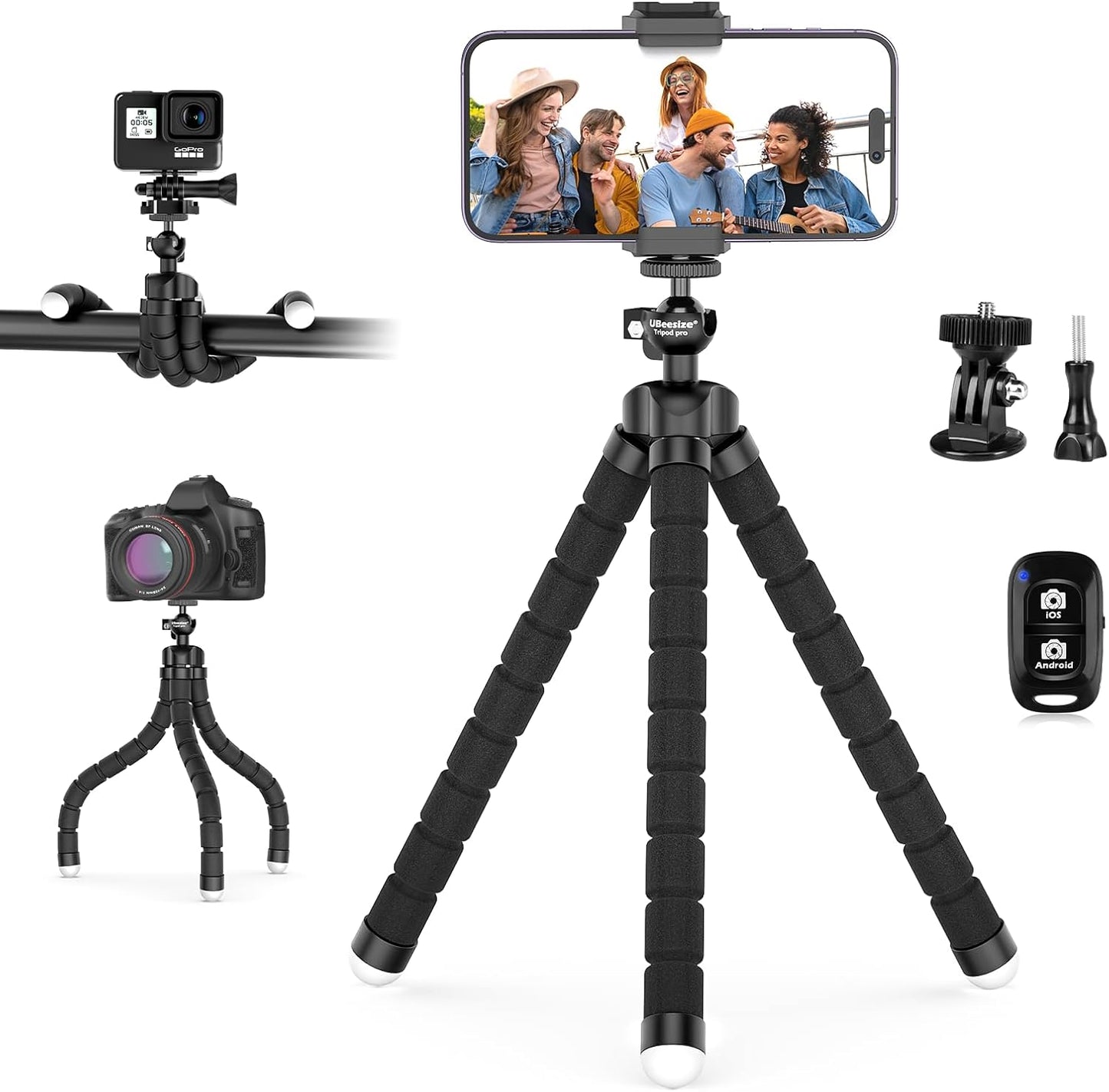 Ubeesize Phone Tripod Pro S, Flexible Desk Stand with Wireless Remote, Mini Holder for Camera and Gopro