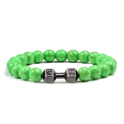 ForgeFit™ Volcanic Stone Fitness Bracelet / Natural Volcanic Stone Bracelet Men Matte Black Lave White Beads Charm Dumbbell Strand Bracelets Women Barbell Fitness Jewelry