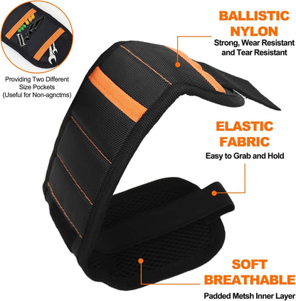 Magnetic Wristband for Tools (4-Pack) - Premium Tool Belt for Men, Heavy-Duty 20-Magnet Holds Screws DIY & Construction, Gift for Men, Cool Gadgets for Husband, Grandpa, Handyman