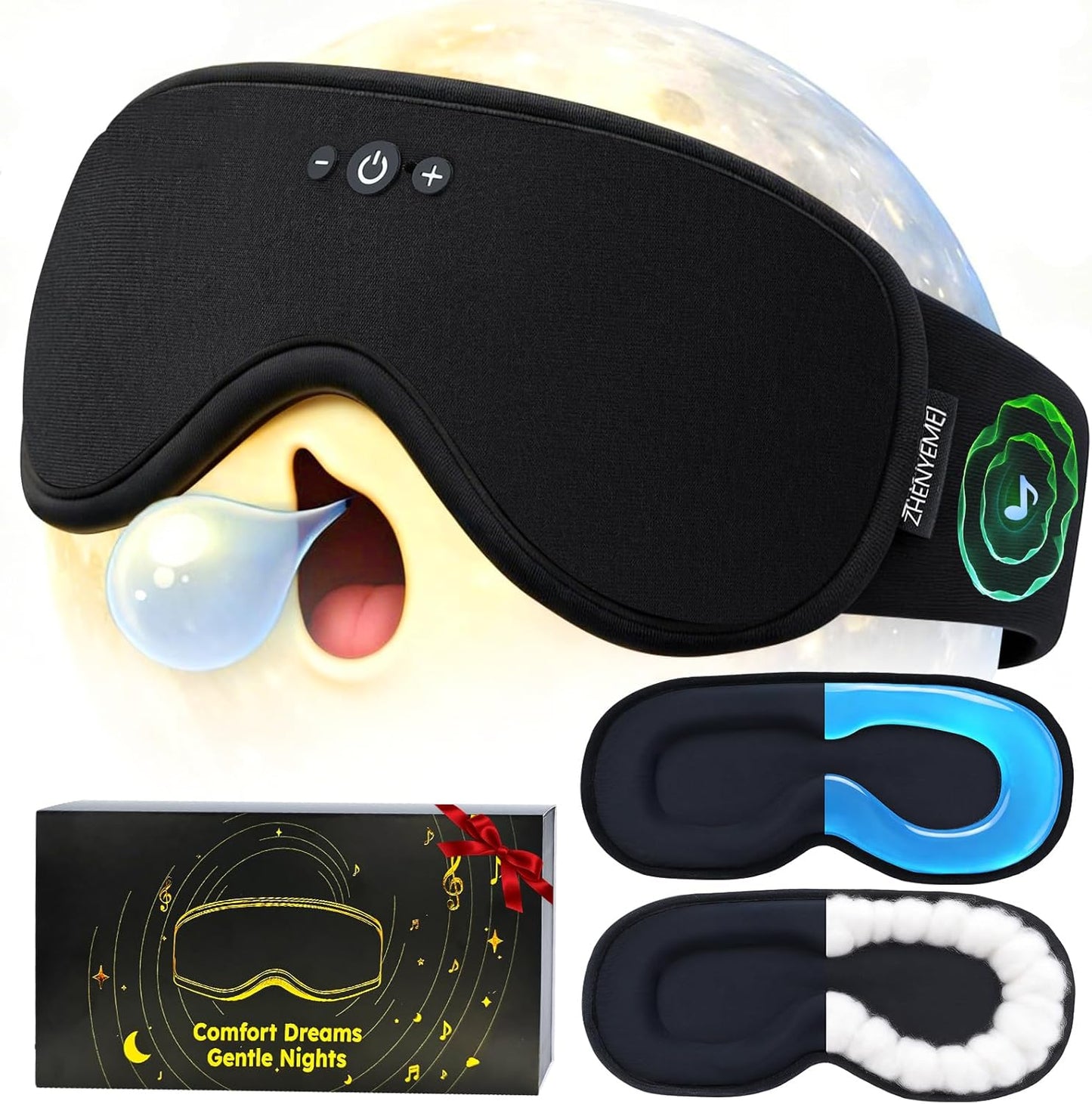 2 in 1 Smart Bluetooth Bamboo Cotton Sleep Mask Headphones, 3D Weighted Compress Cooling Gel Eye Mask 100% Blackout Sleep Mask Zero Eye Pressure|Warm&Cooling Mask Hot Cold Therapy Sleep Headphones