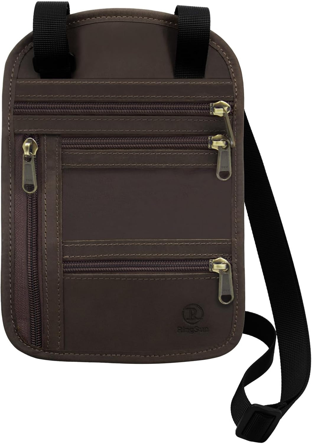RFID-Blocking Leather Travel Passport Wallet with Adjustable Strap