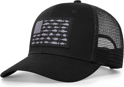American Fish Flag Trucker Hat, Fishing Gifts for Men, Snapback Fishing Hat Perfect for Fishing and Daily Use