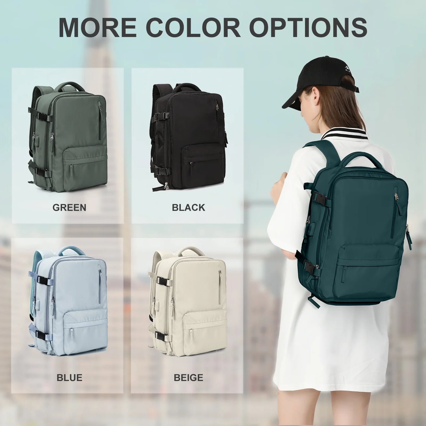 Large Backpack Women, Carry on Backpack,Hiking Backpack Waterproof Outdoor Sports Rucksack Casual Daypack School Bag Fit 14 Inch Laptop with USB Charging Port Shoes Compartment