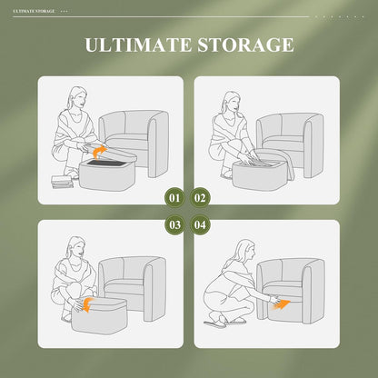 COLAMY Velvet Morden Living Room Chair with Storage Ottoman, Barrel Accent Chair with Lounge Seat for Bedroom/Reading Spaces, Green