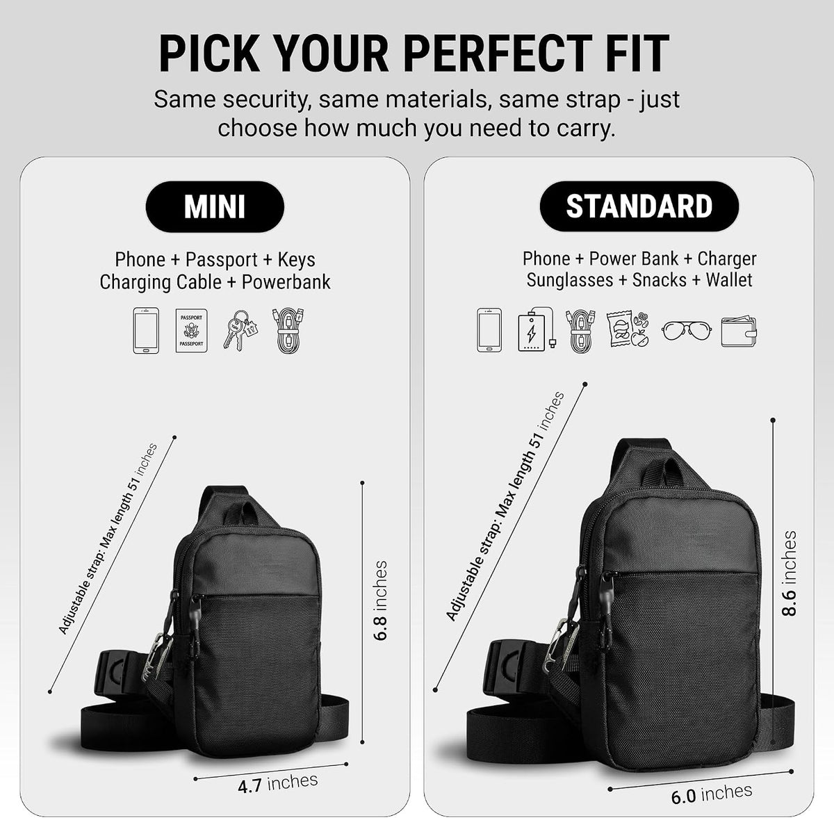 Anti-Theft Crossbody Sling Bag – RFID Protection, Cut-Resistant Strap & Water-Resistant Nylon
