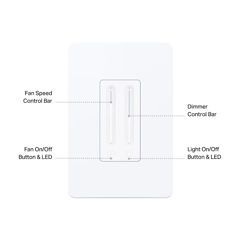Kasa Smart Ceiling Fan Control & Dimmer Switch | Adjustable 4-Speed Fan & Brightness Control | Works W/Apple Homekit, Alexa & Google Home | 2.4G Wi-Fi Only, Single Pole, Neutral Wire Required | KS240