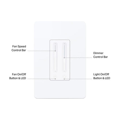 Kasa Smart Ceiling Fan Control & Dimmer Switch | Adjustable 4-Speed Fan & Brightness Control | Works W/Apple Homekit, Alexa & Google Home | 2.4G Wi-Fi Only, Single Pole, Neutral Wire Required | KS240