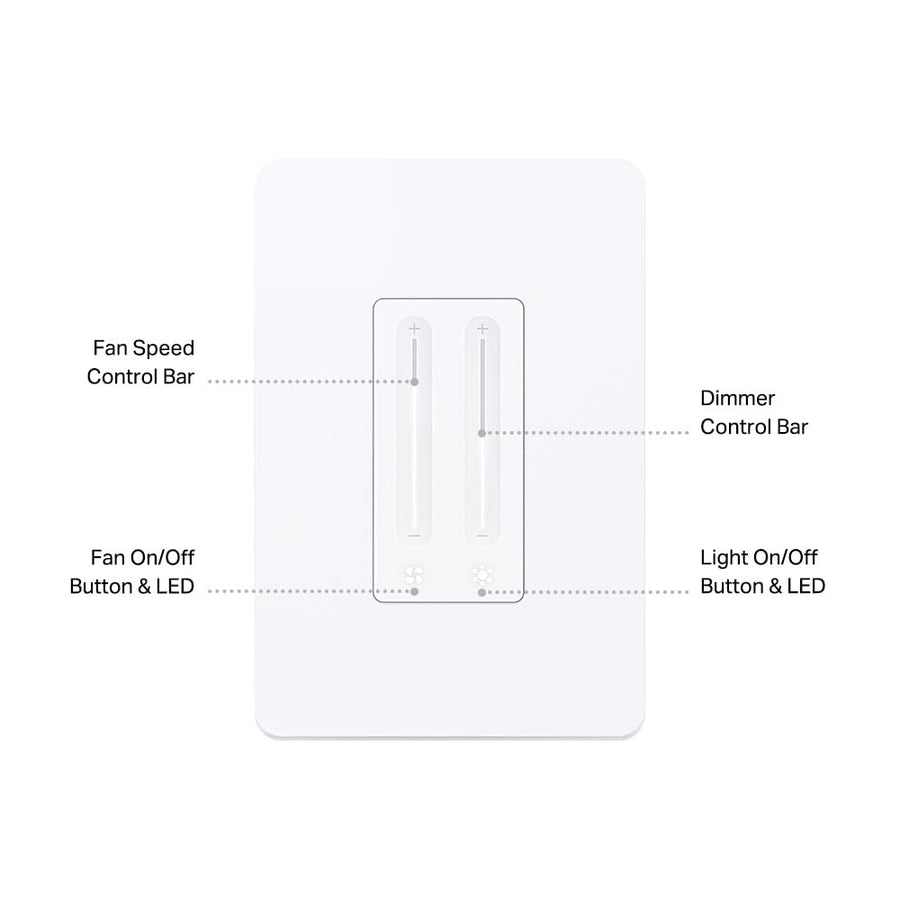 Kasa Smart Ceiling Fan Control & Dimmer Switch | Adjustable 4-Speed Fan & Brightness Control | Works W/Apple Homekit, Alexa & Google Home | 2.4G Wi-Fi Only, Single Pole, Neutral Wire Required | KS240