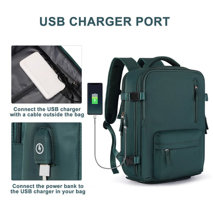 Large Backpack Women, Carry on Backpack,Hiking Backpack Waterproof Outdoor Sports Rucksack Casual Daypack School Bag Fit 14 Inch Laptop with USB Charging Port Shoes Compartment