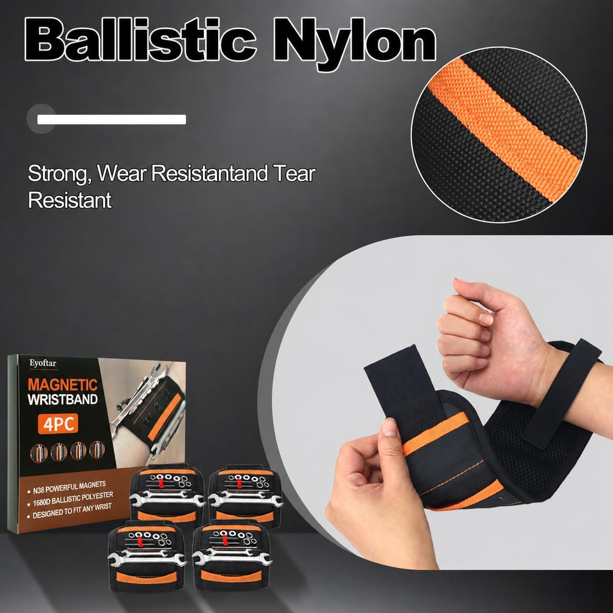 Magnetic Wristband for Tools (4-Pack) - Premium Tool Belt for Men, Heavy-Duty 20-Magnet Holds Screws DIY & Construction, Gift for Men, Cool Gadgets for Husband, Grandpa, Handyman