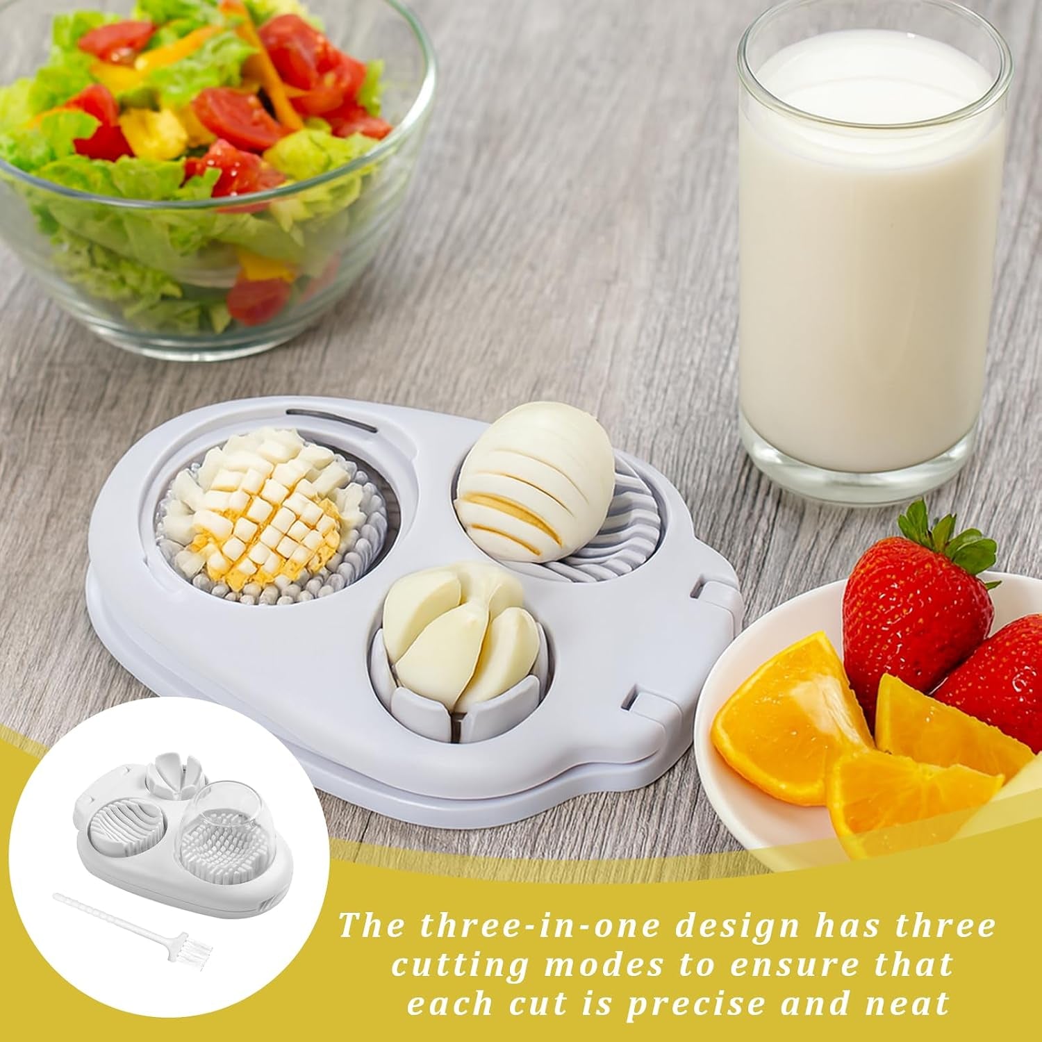 2 Pcs 3 in 1 Egg Slicer,Egg Slicer for Hard Boiled Eggs,Stainless Steel Strawberry Slicer,Egg Cutter,Egg Opener for Hard Boiled Eggs,3 Slice Modes for Strawberry, Mushroom, Grape, Cherry Tomato
